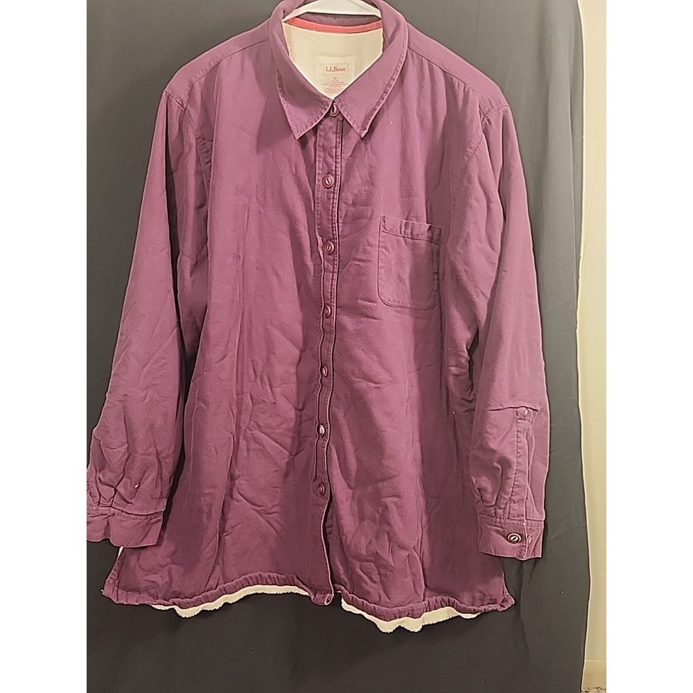 L.L.Bean Shirt Shacket Women's XL Fleece Lined Plaid Purple